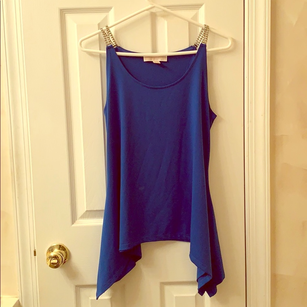 Michael Kors blue chain strapped flowy tank top